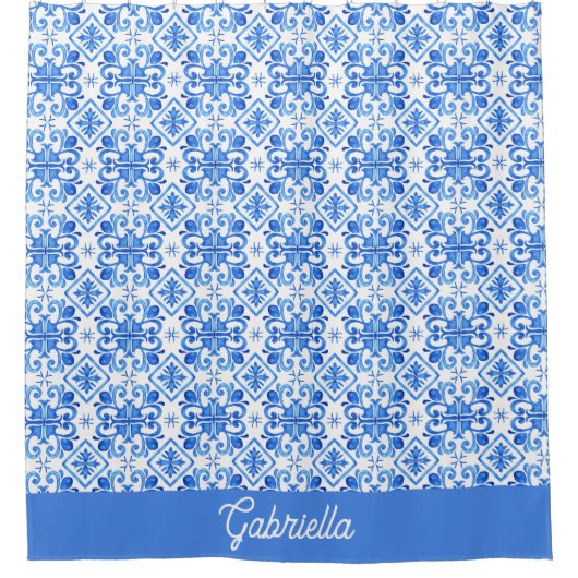 Blue French Toile Pattern Name Duschvorhang (Vorderseite)