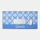Blue French Toile Pattern Name Schreibtischunterlage (Tastatur & Maus)