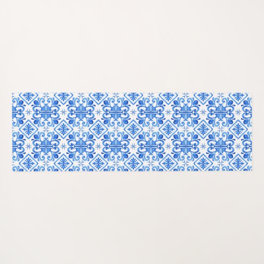 Blue French Toile Pattern Yogamatte (Rückseite (Horizontal))