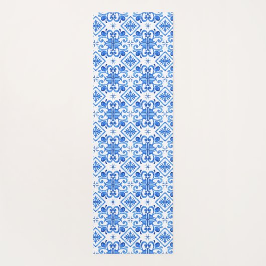 Blue French Toile Pattern Yogamatte (Rückseite)