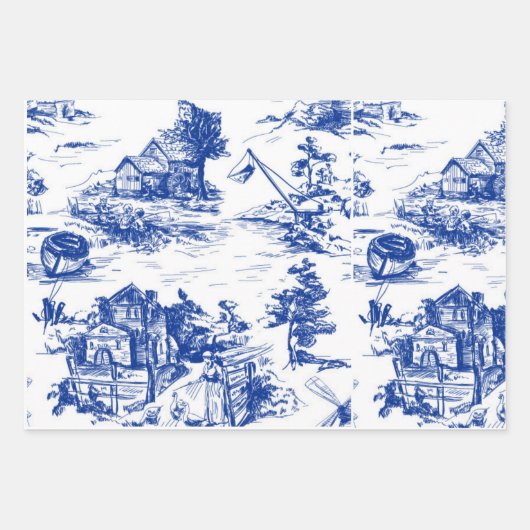 Blue French Toile Round Geschenkpapier Set (Vorderseite 2)