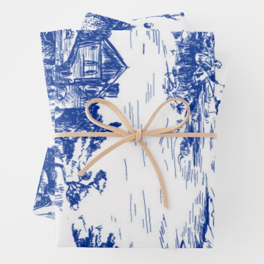 Blue French Toile Round Geschenkpapier Set (Beispiel)