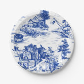 Blue French Toile Round Pappteller (Vorderseite)
