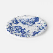 Blue French Toile Round Pappteller (Schrägansicht)