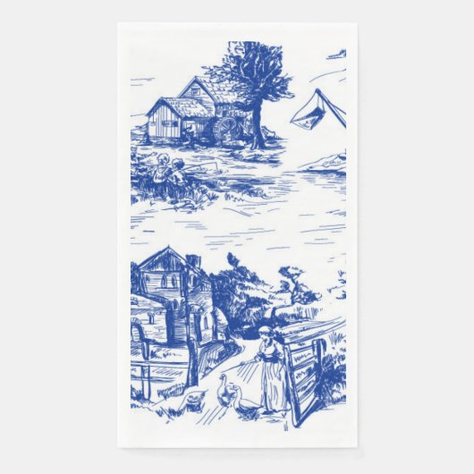 Blue French Toile Round Serviette (Vorderseite)