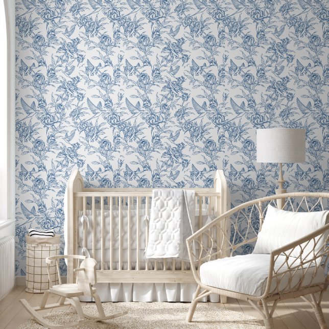 Blue French Toile Tapete (Kinder)