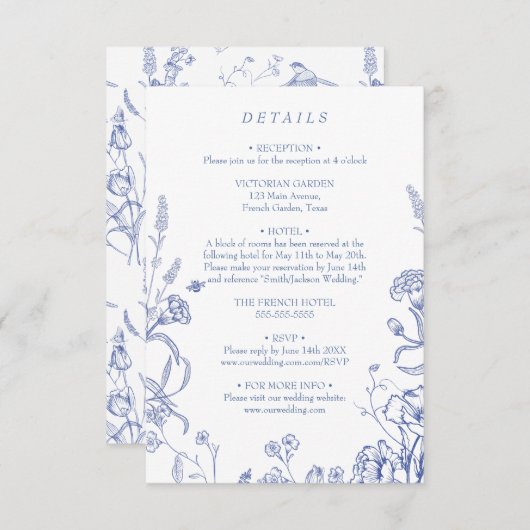 Blue French Victorian Vintage Enclosure Card Begleitkarte (Vorne/Hinten)