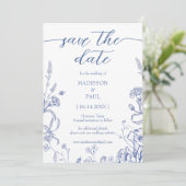 Blue French Victorian Vintage Save The Date (Stehend Vorderseite)