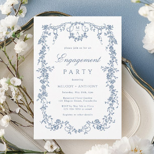 Blue French Viktorianisch Floral Engagement Party Einladung