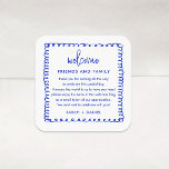 Blue French Wedding Willkommensbeutel Quadratischer Aufkleber<br><div class="desc">Französisch Blue Wedding Willkommensgeschenk Beutel Körbe Vorliebe Sticker</div>