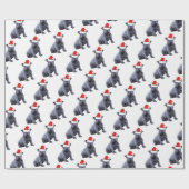 Blue Frenchie Bulldog Weihnachtsmannmütze Geschenkpapier (Flach)