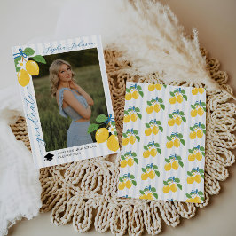 Blue Freshly Lemon Citrus Graduation Announcement Einladung