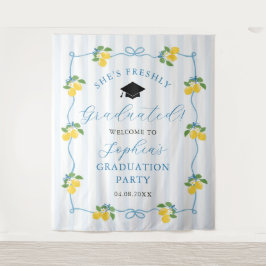 Blue Freshly Lemon Citrus Graduation Decor Wandteppich