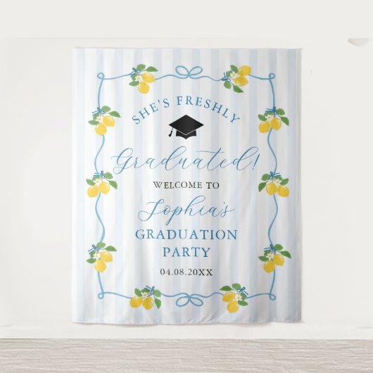 Blue Freshly Lemon Citrus Graduation Decor Wandteppich (Vorderseite)
