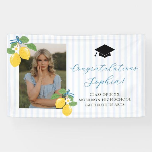 Blue Freshly Lemon Citrus Graduation Party Banner (Horizontal)