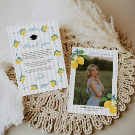 Blue Freshly Lemon Citrus Graduation Party Dankeskarte