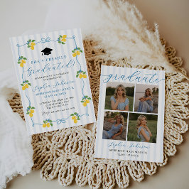 Blue Freshly Lemon Citrus Graduation Party Einladung