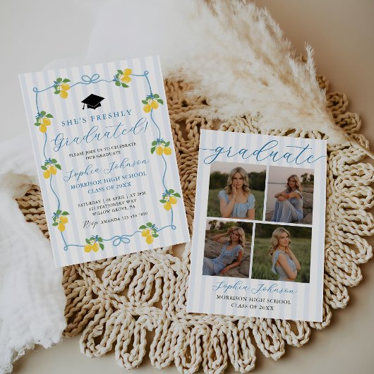 Blue Freshly Lemon Citrus Graduation Party Einladung