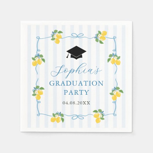 Blue Freshly Lemon Citrus Graduation Party Serviette (Vorderseite)
