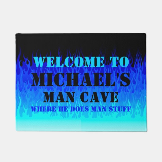 Blue Frisierte Auto Flames - Man Cave Fußmatte (Vorderseite)