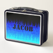 Blue Frisierte Auto Flames Metall Brotdose (Vorderseite)