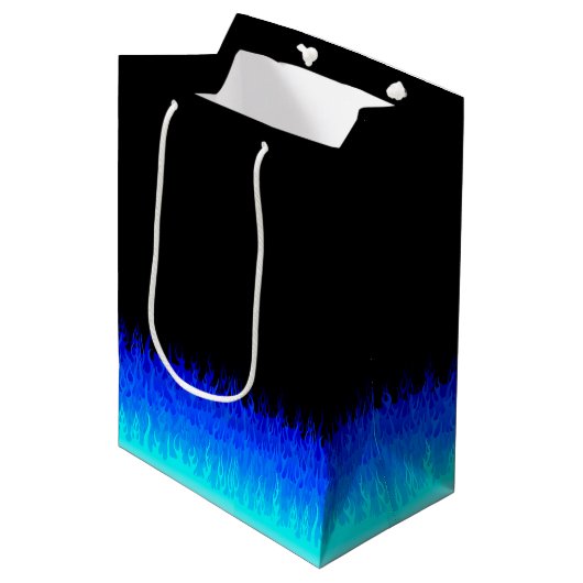 Blue Frisierte Auto Flames Mittlere Geschenktüte (Vorderseite Schrägansicht)