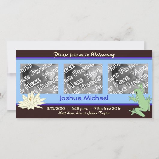 Blue Frog und Lotus Birth Ankündigung (Vorderseite)