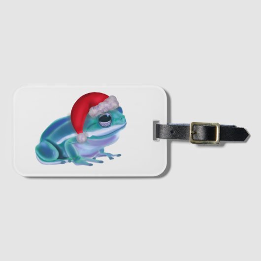 Blue frog with Santa hat. Gepäckanhänger (Vorderseite (Horizontal))