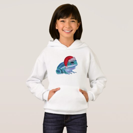 Blue frog with Santa hat. Hoodie (Vorne ganz)