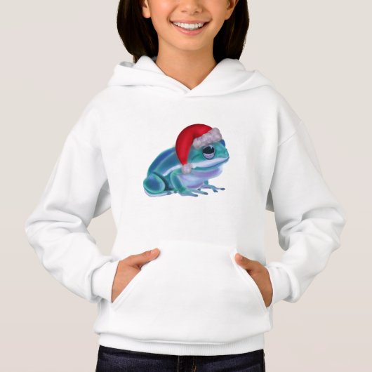 Blue frog with Santa hat. Hoodie (Vorderseite)