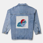 Blue frog with Santa hat. Jeansjacke (Rückseite)