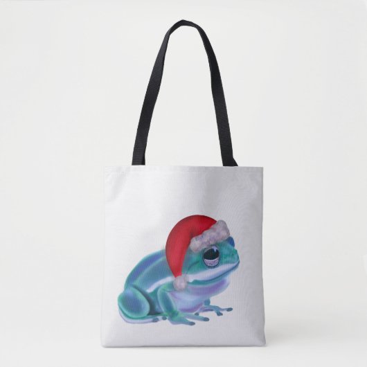 Blue frog with Santa hat. Tasche (Vorderseite)