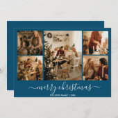 Blue Frohe Weihnachten 5-Foto-Urlaubskarte (Vorne/Hinten)
