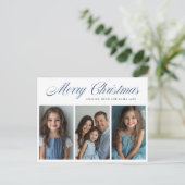 Blue Frohe Weihnachten Drei Foto Design (Stehend Vorderseite)
