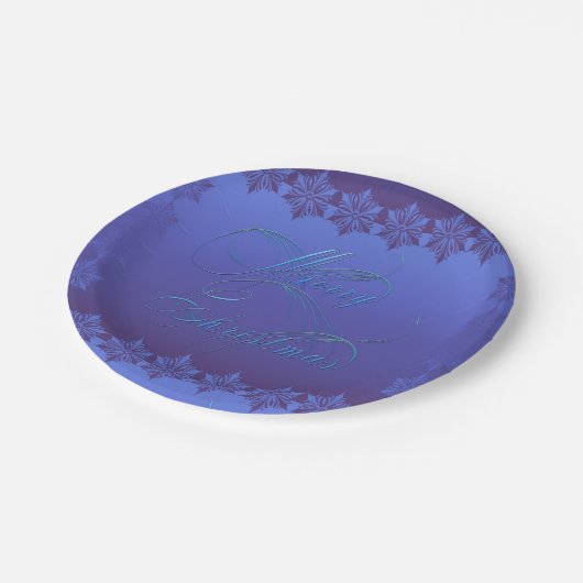Blue Frohe Weihnachten Pappteller (Schrägansicht)