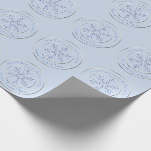 Blue from Santa Claus Glitzer Snowflake Geschenkpapier (Ecke)