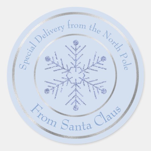 Blue from Santa Claus Glitzer Snowflake Runder Aufkleber (Vorderseite)