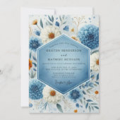 Blue Frosted Botanical Romance Wedding Einladung (Vorderseite)