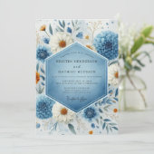 Blue Frosted Botanical Romance Wedding Einladung (Stehend Vorderseite)