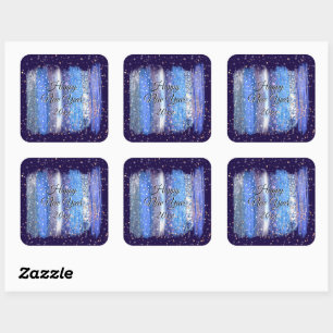 Blue Frosty Brush Schlaganfälle Happy New Year 20x Quadratischer Aufkleber