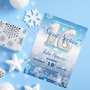 Blue Frozen Winter Wonderland Sweet 16 Birthday Einladung