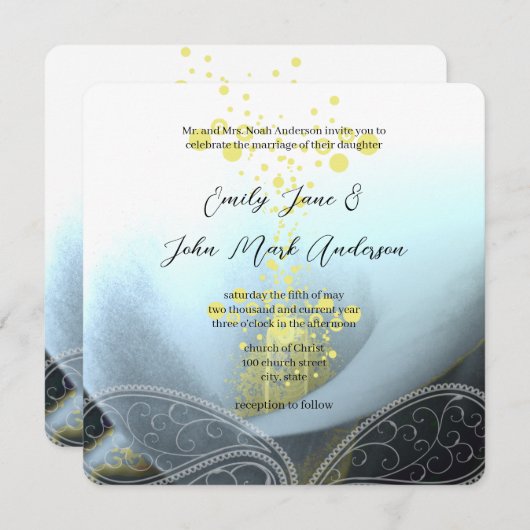 Blue Fuchsia Calla Lily Blume Wedding Einladung (Vorne/Hinten)