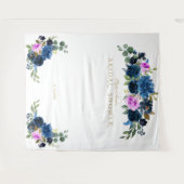 Blue Fuchsia Floral Brautparty Foto Booth Prop Wandteppich (Vorderseite (Horizontal))