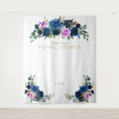Blue Fuchsia Floral Brautparty Foto Booth Prop Wandteppich (Vorderseite)