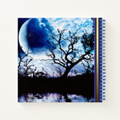 Blue Full Moon Tree Silhouette Notizblock (Rückseite)