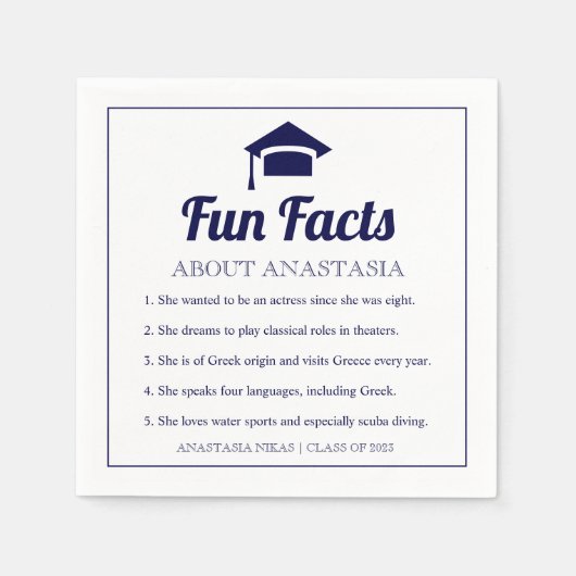 Blue Fun Facts Class of 2022 Graduation Cap Serviette (Vorderseite)