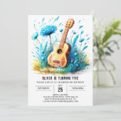 Blue Fun Guitar Boy Birthday Einladung (Stehend Vorderseite)
