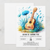 Blue Fun Guitar Boy Birthday Einladung (Vorne/Hinten)