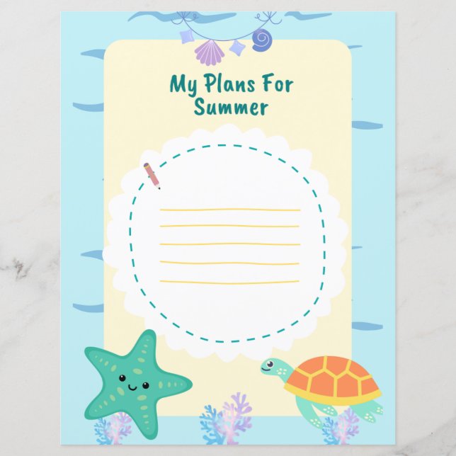 Blue Fun Kids Summer Vacacation Plan Worksheet (Vorderseite)