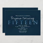 Blue Fünfzehn 15. 15 Geburtstagsparty Einladung (Vorne/Hinten)